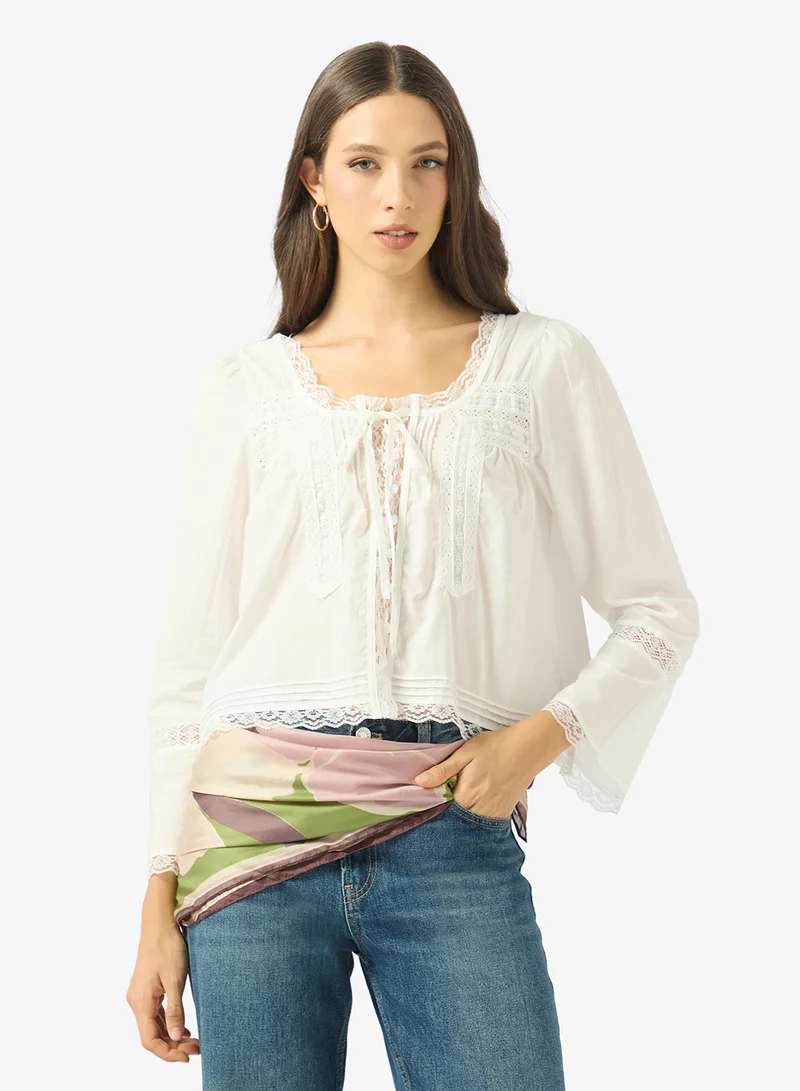 Ginger Openwork Broderie Lace Detail Top