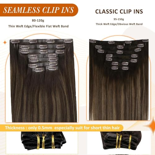 Full Shine Brown Balayage Hair Extension Clip ins Short Clip in Hair Extensions 12 Inch Dark Brown to Light Brown with Blonde Remy Hair for Daily Wear 8 Pcs 95g - Image 4