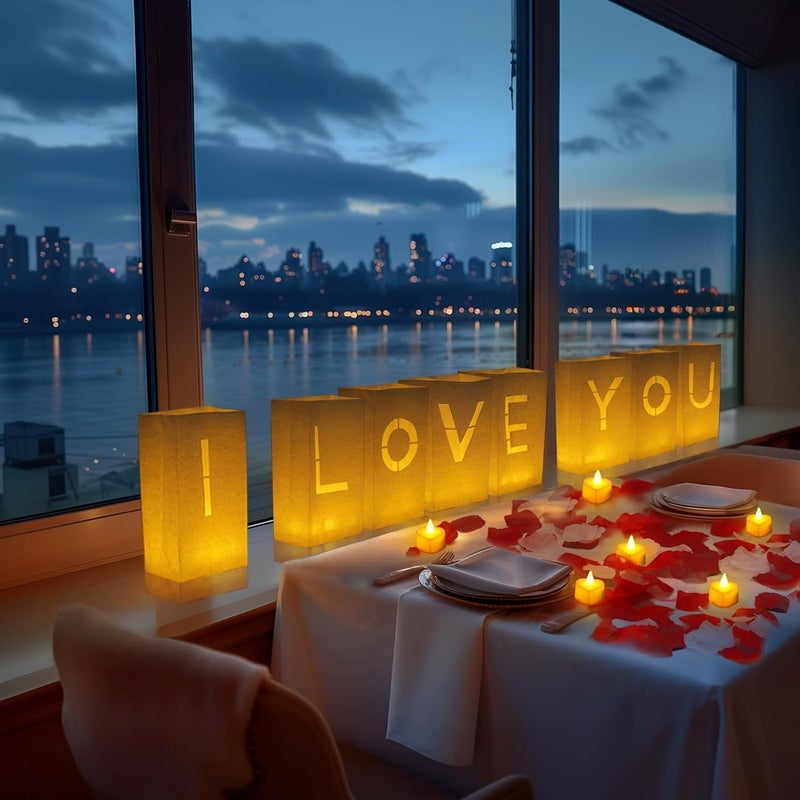 Homemory I Love You Light Up Letters Proposal Decorations with Flameless Candles and Fake Rose Petals, Valentine's Day Luminary Bags Romantic Decorations Special Night for Wedding Anniversary - Image 3