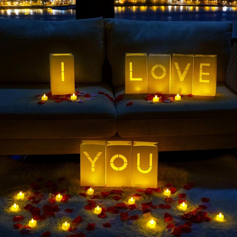 Homemory I Love You Light Up Letters Proposal Decorations with Flameless Candles and Fake Rose Petals, Valentine's Day Luminary Bags Romantic Decorations Special Night for Wedding Anniversary - Image 1