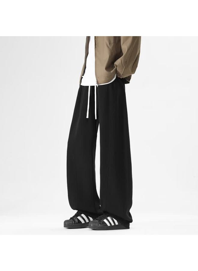 Izexx American Style Curved Blade Banana Pants Men's Casual Spring Straight Leg Wide Leg Sports Sweatpants Ss10 Black 3XL - Image 4