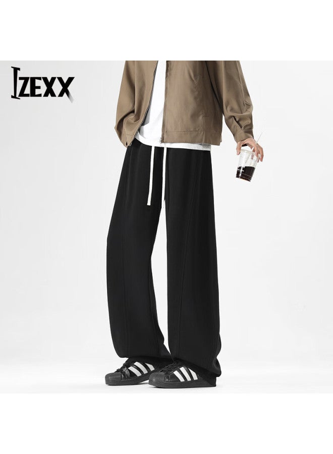 Izexx American Style Curved Blade Banana Pants Men's Casual Spring Straight Leg Wide Leg Sports Sweatpants Ss10 Black 3XL - Image 1