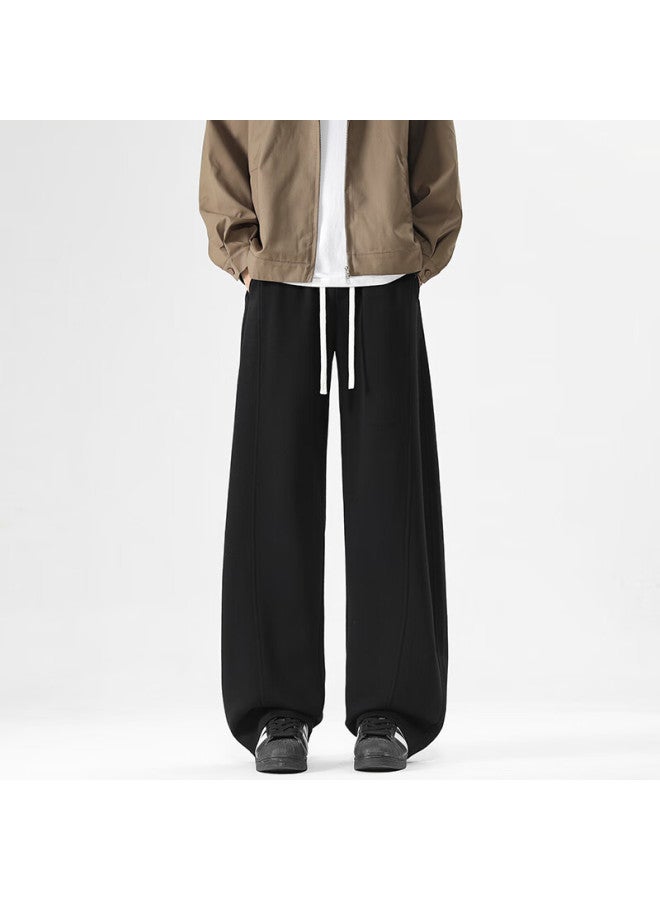 Izexx American Style Curved Blade Banana Pants Men's Casual Spring Straight Leg Wide Leg Sports Sweatpants Ss10 Black 3XL - Image 2
