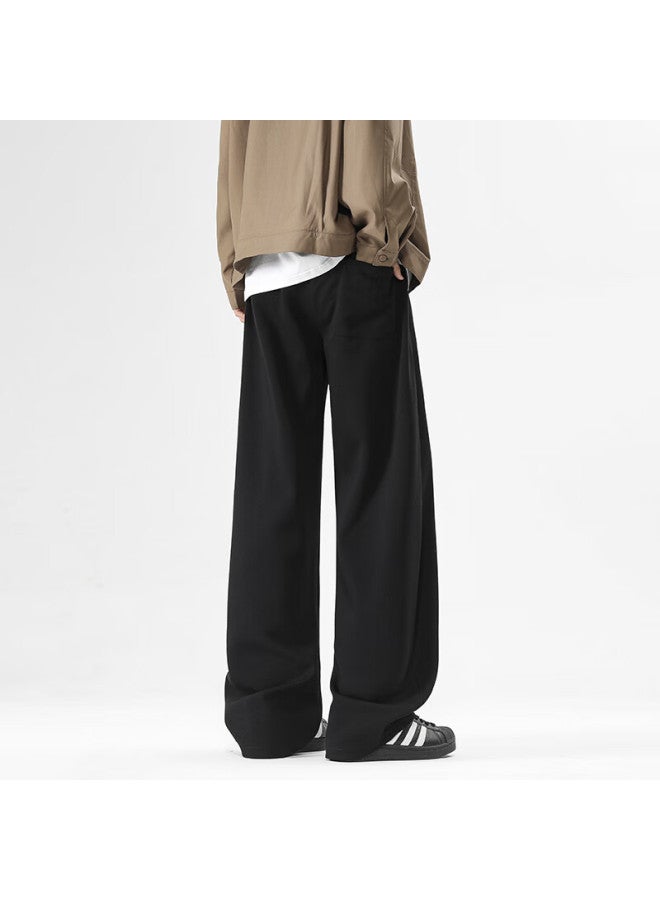Izexx American Style Curved Blade Banana Pants Men's Casual Spring Straight Leg Wide Leg Sports Sweatpants Ss10 Black 3XL - Image 3