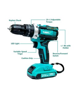 ZASH ZASH TURBO CORDLESS DRILL MACHINE KIT Cordless Drill x221V Batterywith 2 Speed and 24pc Accessories Cordless Drill 10 mm Chuck Size  - Image 2