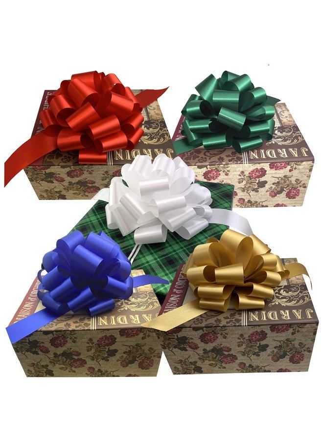 GiftWrap Etc. Gold White Green Blue Red Pull Bows For Gifts 9" Wide Set Of 5 Easter Christmas Presents Gift Basket Birthday Holiday Embellishments Office Fundraiser Wreath Swag - Image 1