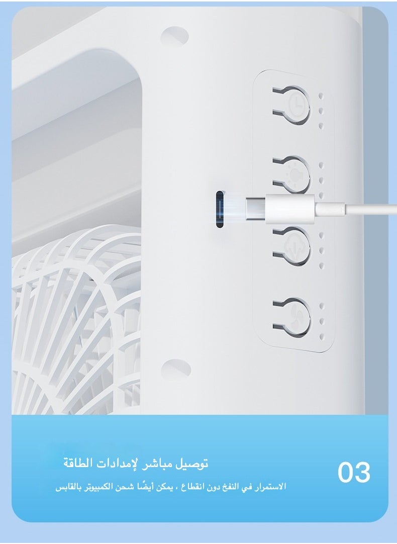 مبرد هواء محمول مع إضاءة LED - ٣ سرعات هواء و٣ وضعيات رذاذ، مؤقت ١/٢/٣ ساعات، مروحة تبريد لطيفة للمكتب والغرف