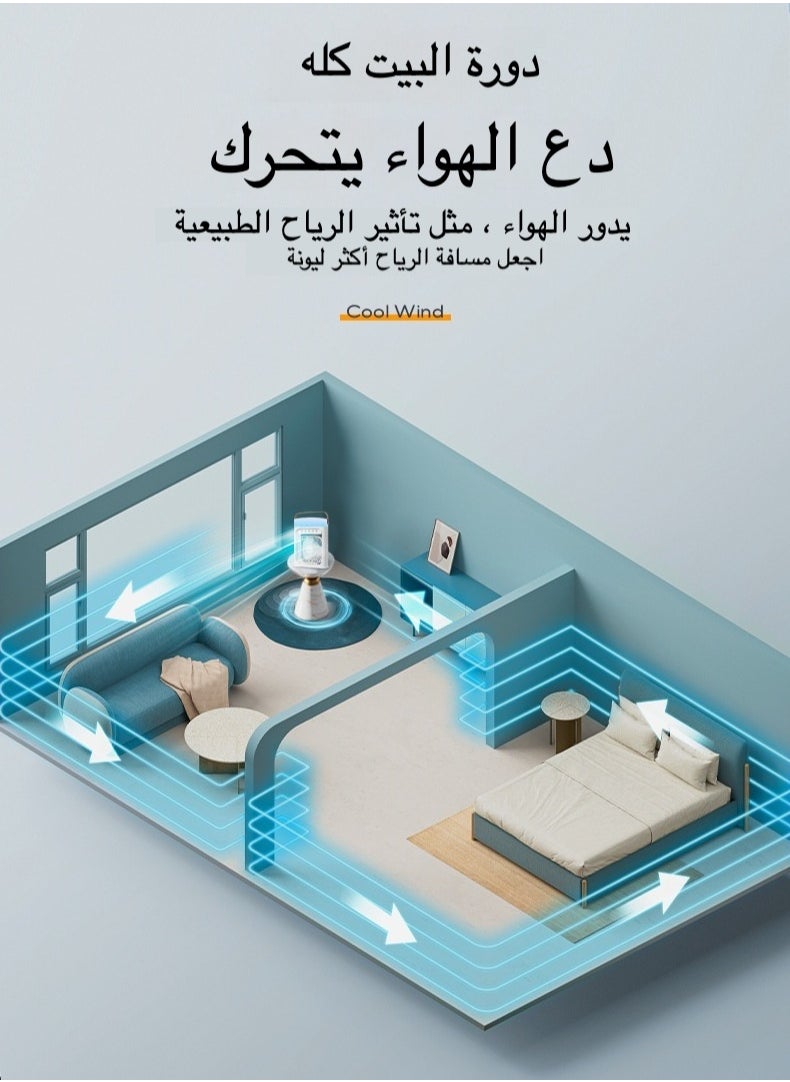 مبرد هواء محمول مع إضاءة LED - ٣ سرعات هواء و٣ وضعيات رذاذ، مؤقت ١/٢/٣ ساعات، مروحة تبريد لطيفة للمكتب والغرف