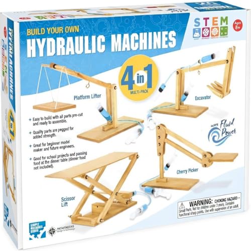 PATHFINDERS STEM Kit Hydraulics 4in1 Build 4 Hydraulic Machines  Engineering Model Kit for Kids 8  Educational Science Toy  Learn Physics  Mechanics  Wooden DIY Project - Image 1