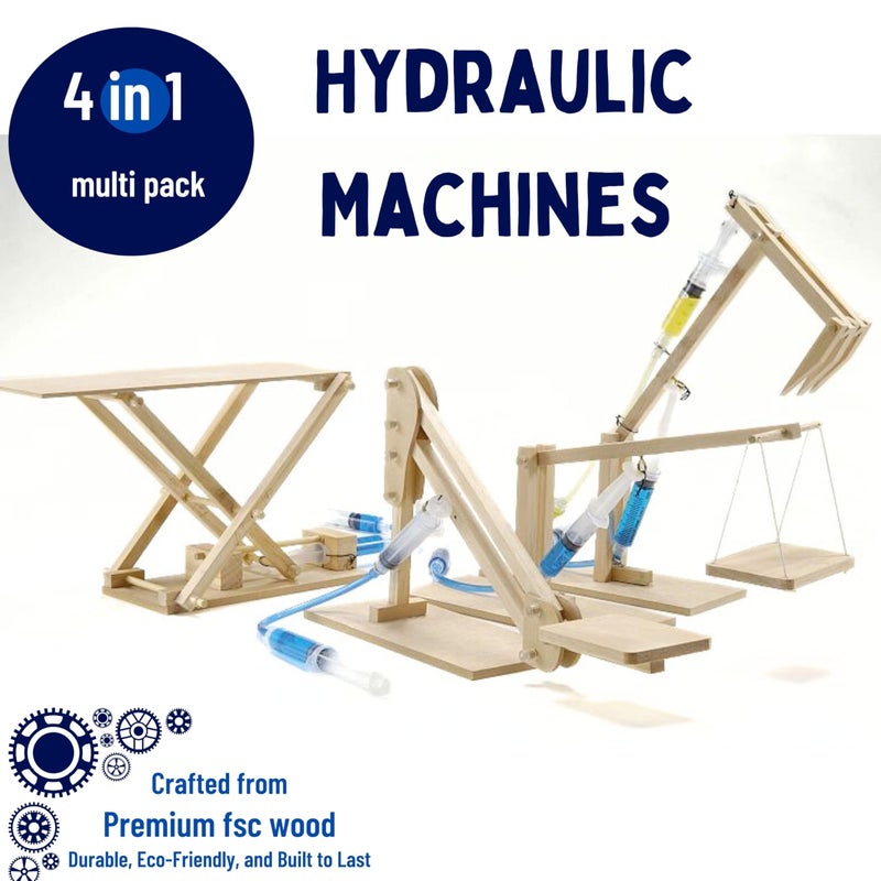 PATHFINDERS STEM Kit Hydraulics 4in1 Build 4 Hydraulic Machines  Engineering Model Kit for Kids 8  Educational Science Toy  Learn Physics  Mechanics  Wooden DIY Project - Image 3