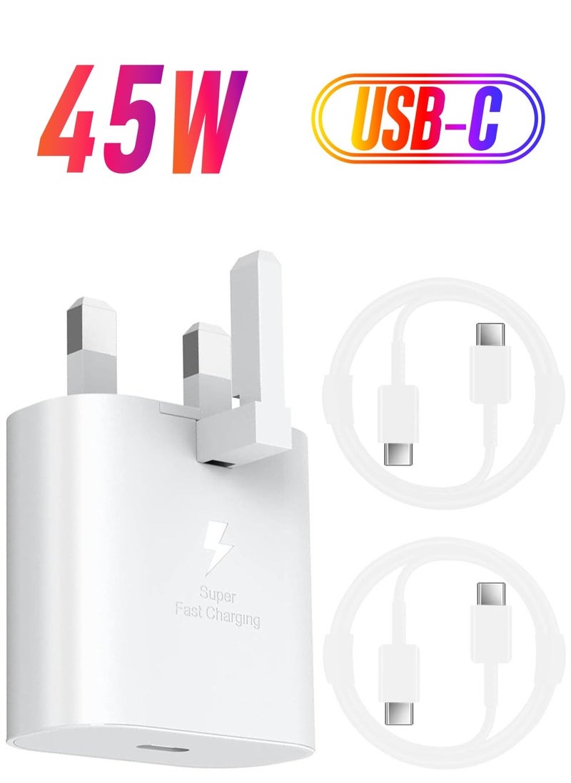 ELTRAZONE For Samsung 45w Fast Charger Type C Samsung Super Fast Charger 45W with 5FT USB-C Cable*2pcs, Android Charger for Samsung Galaxy S23 Ultra/S23/S23+/S22/S22 Ultra/S22+/Note 10/20/S20 (white-2pcs Cable) - Image 1