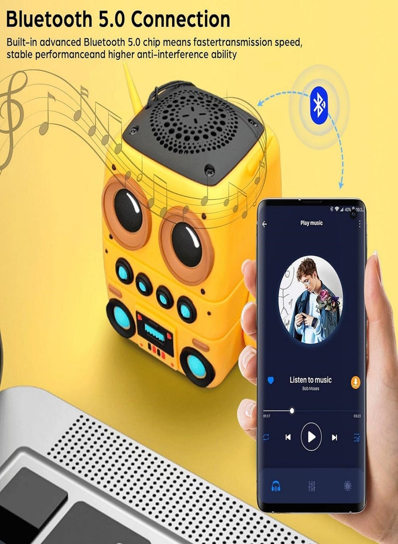 Cartoon Mini Bluetooth Speaker, Small Bluetooth 5.0 Speaker IP65 Wireless Bluetooth Mini Speaker Cute Robot Portable Wireless Speaker Miniature Wireless Robot Speaker for Home Camping Beach Outdoor - Image 2