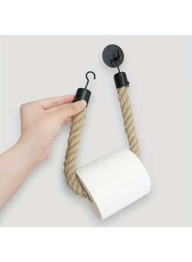 2Pcs Twine Toilet Paper Holder Self Adhesive No Drill Wall Mounted Bathroom Organizer - Image 1