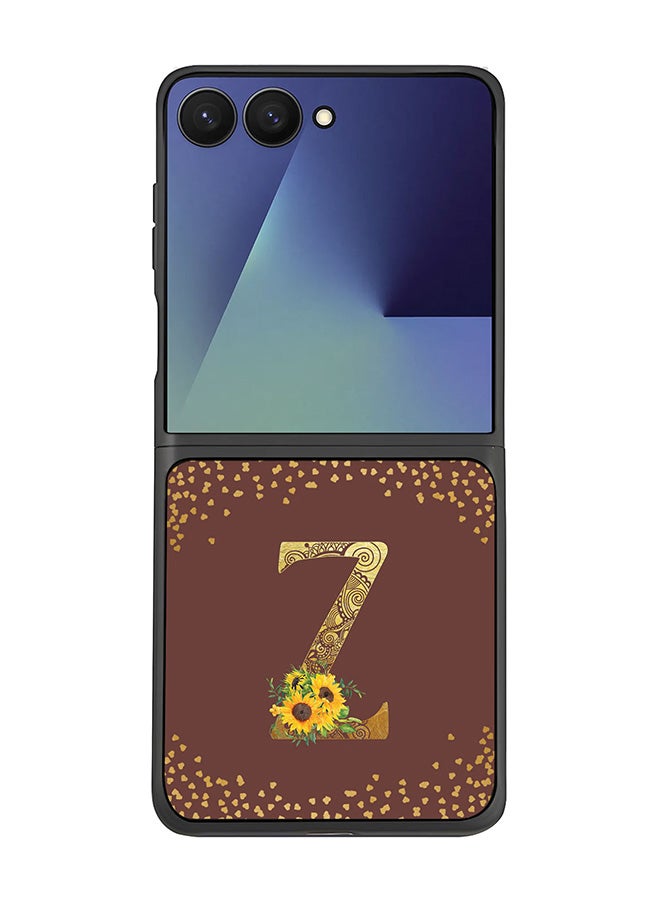 Stylizedd For Samsung Galaxy Z Flip7 Case,Slim fit Camera Protection, Shockproof Thin Phone cover  - Custom Floral Monogram - Z  (Brown )