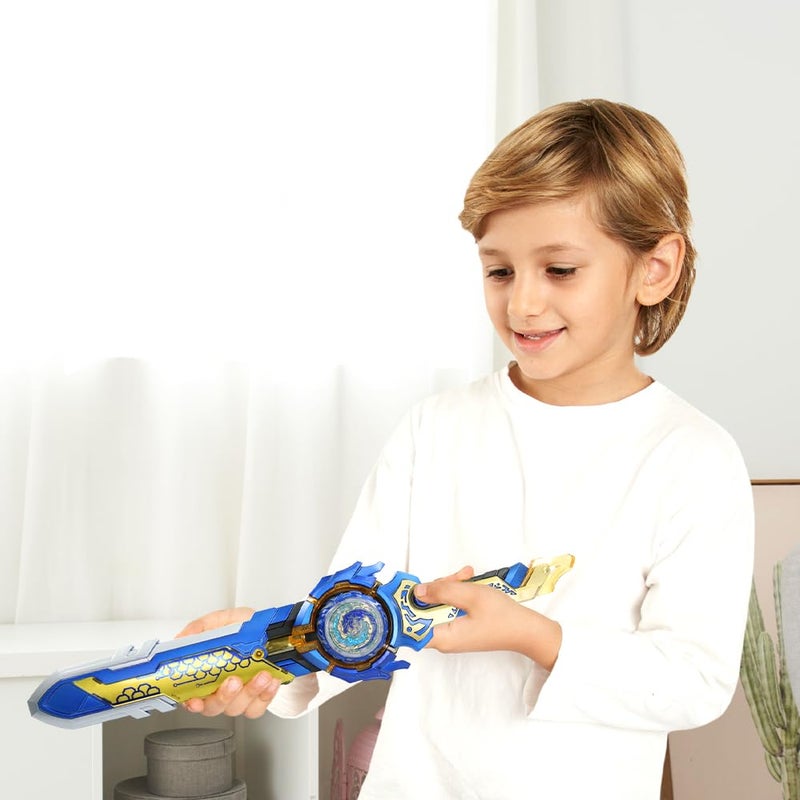 INFINITY NADO Battle Tops with Sword Launcher Split Series, Metal Glowing Battling Tops, Balance/Defense Type Spinning Top Game Toy for Boys Girls 5+, Sacred Shield Double Dragon S, Blue - Image 2