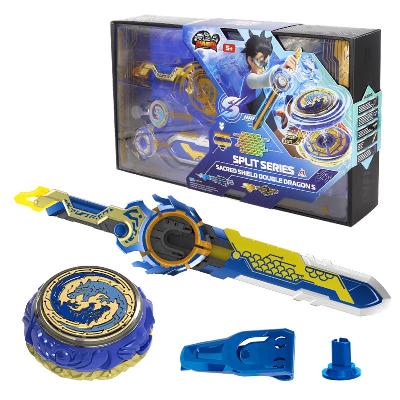 INFINITY NADO Battle Tops with Sword Launcher Split Series, Metal Glowing Battling Tops, Balance/Defense Type Spinning Top Game Toy for Boys Girls 5+, Sacred Shield Double Dragon S, Blue - Image 1