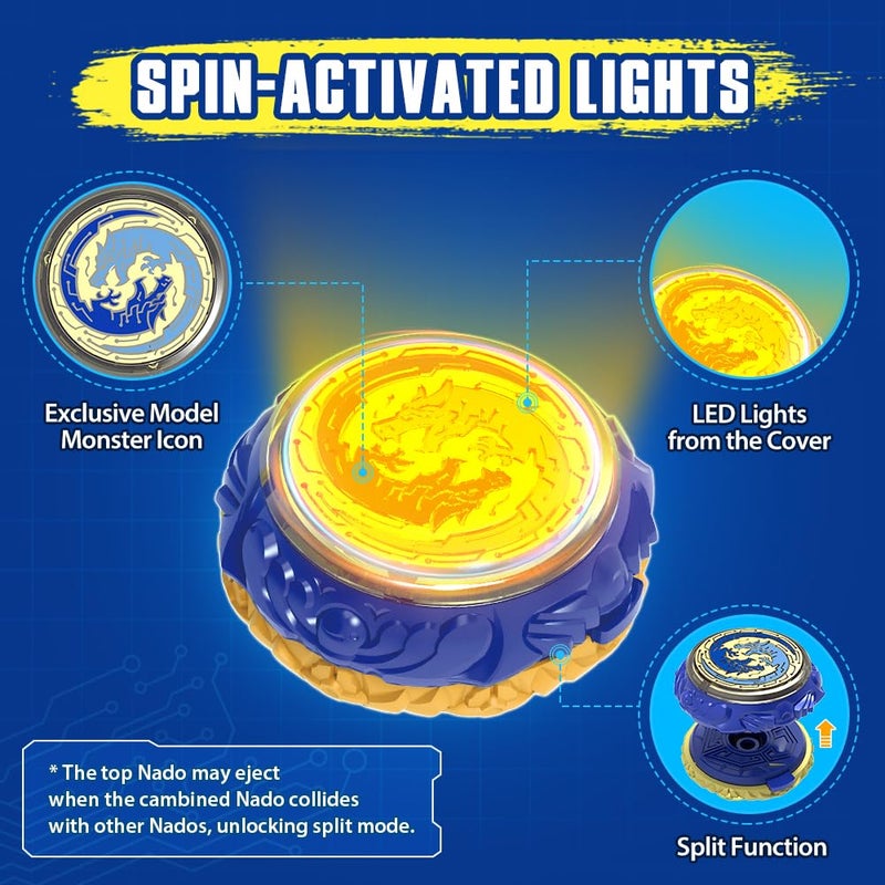 INFINITY NADO Battle Tops with Sword Launcher Split Series, Metal Glowing Battling Tops, Balance/Defense Type Spinning Top Game Toy for Boys Girls 5+, Sacred Shield Double Dragon S, Blue - Image 5