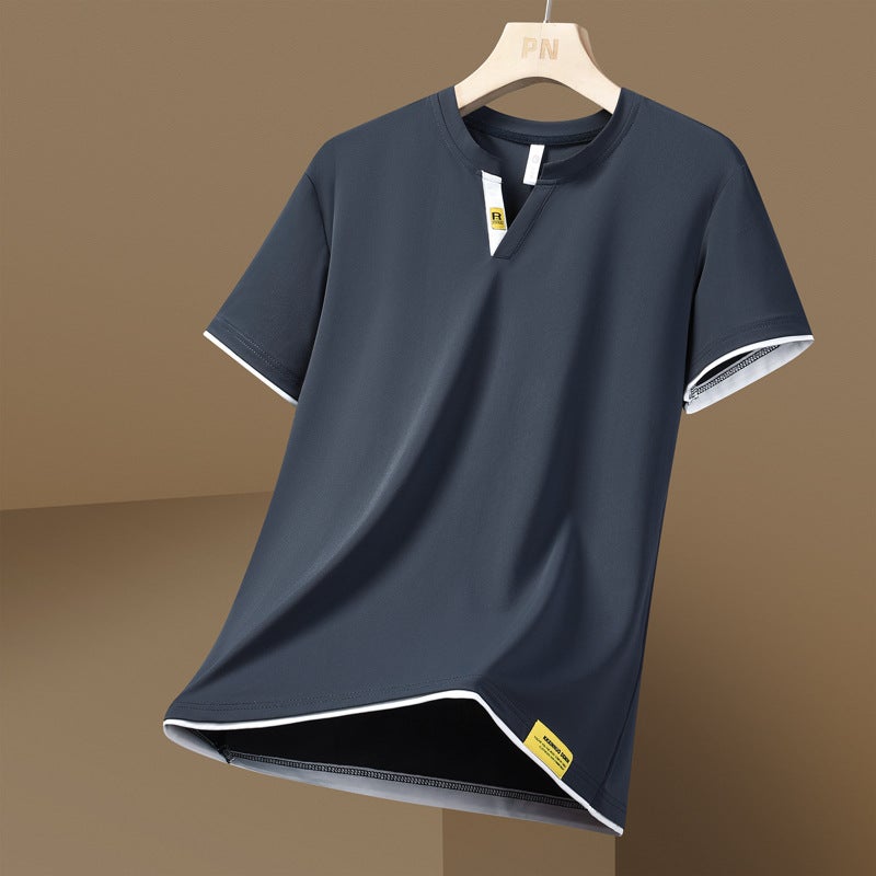 2025 Men'S Ice Silk V-Neck T-Shirt Summer Fashion Versatile Short-Sleeve Quick-Dry Cool T-Shirt Sports Home Half-Sleeve T-Shirt - Image 1