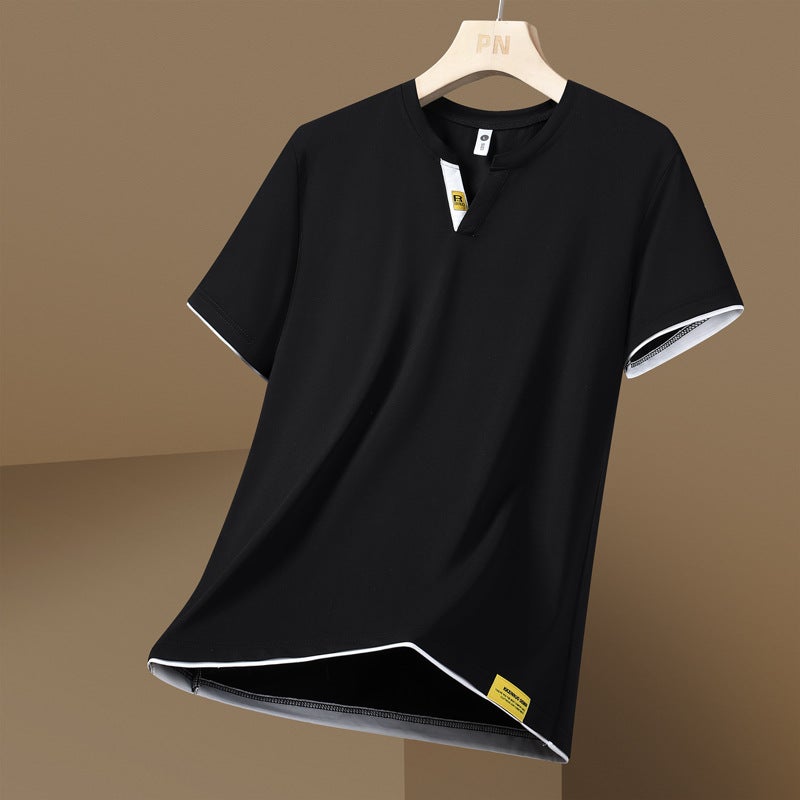 2025 Men'S Ice Silk V-Neck T-Shirt Summer Fashion Versatile Short-Sleeve Quick-Dry Cool T-Shirt Sports Home Half-Sleeve T-Shirt - Image 3