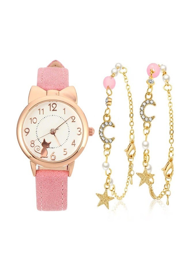 Multifunction Girls Quartz Watch with Adorable Cat Design for Students - Image 1