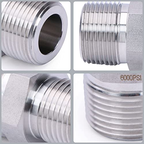 U.S. Solid 304 Stainless Steel Hex Nipple, 6000 psi High Pressure Heavy Duty Pipe Fitting, 1" x 1" NPT Male Thread Pipe Adapter(1 pc) - Image 3