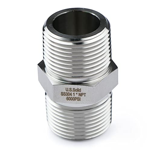 U.S. Solid 304 Stainless Steel Hex Nipple, 6000 psi High Pressure Heavy Duty Pipe Fitting, 1" x 1" NPT Male Thread Pipe Adapter(1 pc) - Image 2