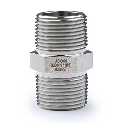 U.S. Solid 304 Stainless Steel Hex Nipple, 6000 psi High Pressure Heavy Duty Pipe Fitting, 1" x 1" NPT Male Thread Pipe Adapter(1 pc) - Image 1