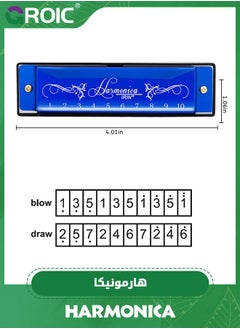 GROIC Harmonica, C Key Blues Harmonica for Beginners and Adults, 10 Holes Mouth Organ Blues Harp Diatonic Harmonica,Children Musical Instrument(Blue)  - Image 2