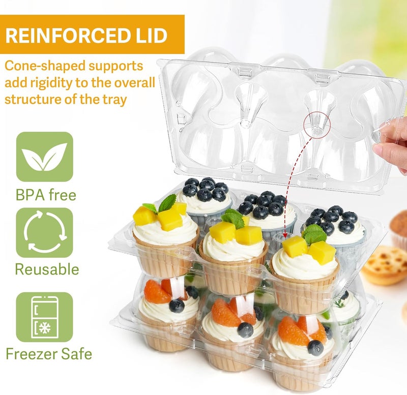 LotFancy Cupcake Containers 6 Count, 40 Sets, Half Dozen Clear Cupcake Boxes, Plastic Muffin Holders with Detachable Tall Dome Lid, Disposable Cupcake Carriers, BPA Free, Standard Size - Image 3