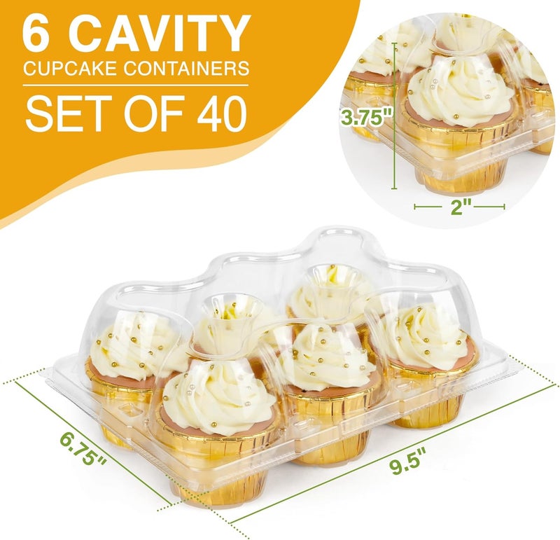 LotFancy Cupcake Containers 6 Count, 40 Sets, Half Dozen Clear Cupcake Boxes, Plastic Muffin Holders with Detachable Tall Dome Lid, Disposable Cupcake Carriers, BPA Free, Standard Size - Image 2