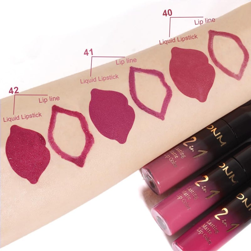 DNM 3Pcs Mauve pink Berry pink Rose red Lip Stain Paint Matte Lip Liner and Lipstick Set Long Lasting labiales matte mate larga duracion listip 24 hour a prueba de agua mate 24 horas originales - Image 5