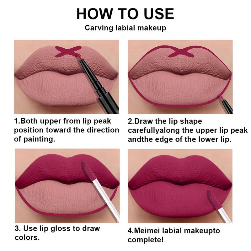 DNM 3Pcs Mauve pink Berry pink Rose red Lip Stain Paint Matte Lip Liner and Lipstick Set Long Lasting labiales matte mate larga duracion listip 24 hour a prueba de agua mate 24 horas originales - Image 4