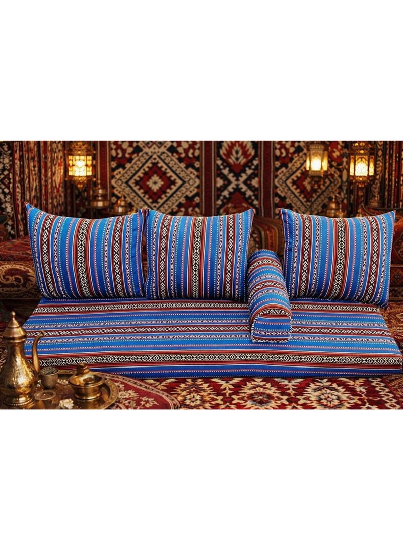 Xboat Arabic Majlis Floor Sofa, Blue Striped Pattern, Traditional Oriental Style, Cushioned Seating - Image 2