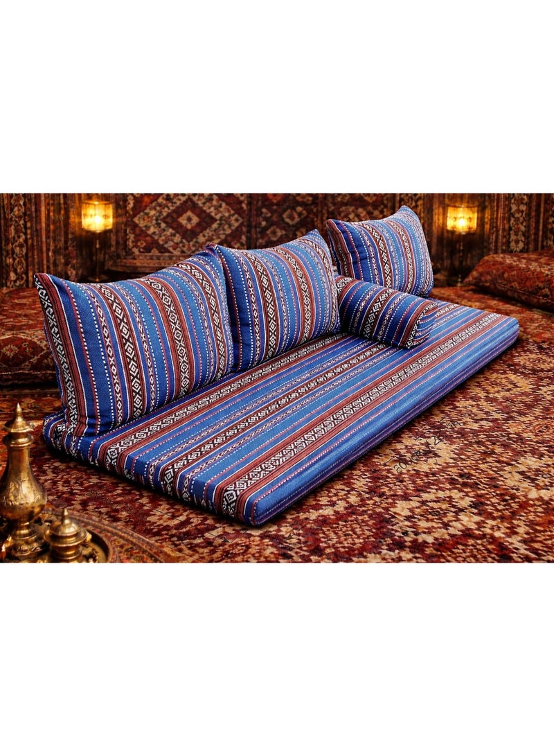Xboat Arabic Majlis Floor Sofa, Blue Striped Pattern, Traditional Oriental Style, Cushioned Seating - Image 3