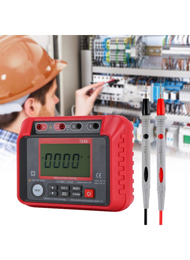 Generic TS58 Digital Insulation Resistance Tester 0.1MΩ-10GΩ Megohmmeter with LCD Backlit Display AC DC 10-600V Maximum 2000 Counts DAR PI Index Insulated Resistance Meter Kit with Zipper Bag  - Image 3