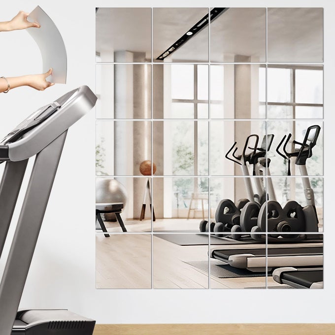 20 PCS HOME GYM MIRRORS 12 X 12 MIRROR TILES SELF ADHESIVE WORKOUT FRAMELESS ACRYLIC WALL MIRROR 2MM THICK WALL MOUNTED MIRROR SHEETS MIRROR TRAYS FOR WEDDING TABLE CENTERPIECES