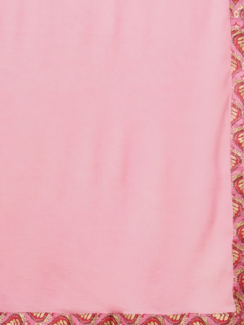 globus Women Floral Printed A-Line Gotta Patti Pure Cotton Kurta With Sharara & Dupatta