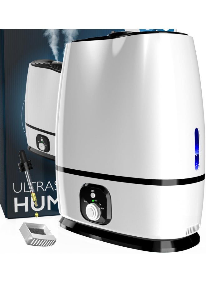 Cool Mist Humidifier For Bedroom 6L - Filterless Quiet Ultrasonic - Large Room Home Air Vaporizer With Diffuser And Essential Oil Tray White