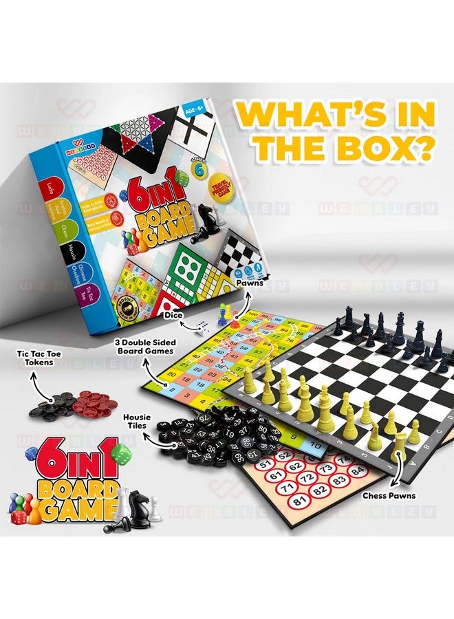 Wembley 6 in 1 Classic Board Game for Kids & Adults | Ludo, Snake & Ladder, Chess, Checkers, Housie, Tic Tac Toe | Family Fun Travel Indoor Board Games Boost Decision Making Strategic Thinking - Image 2