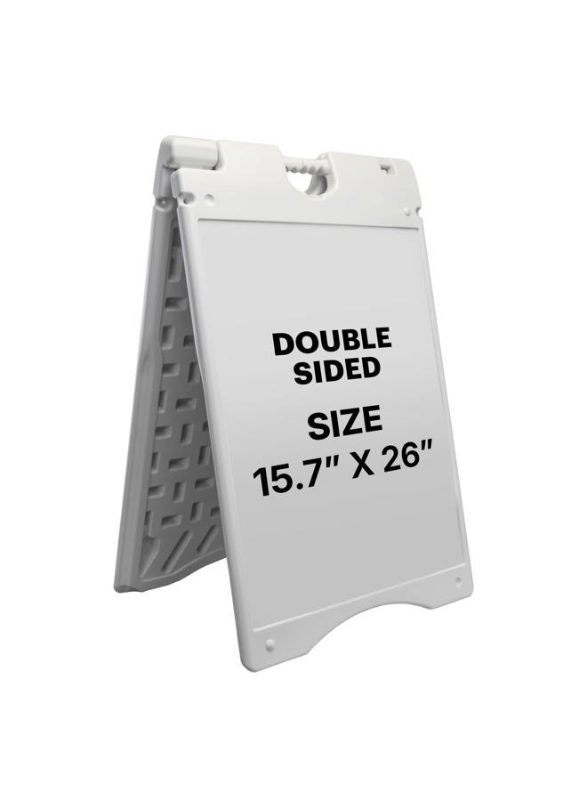 Jumbl A-Frame Signboard 15.7” x 26” Display Surface – Small Outdoor Sandwich Board w/Weather Resistant PVC Sign Protector & Sand Fill Holes – Dual Signage Stand for Storefront Sidewalk Curb (White) - Image 1