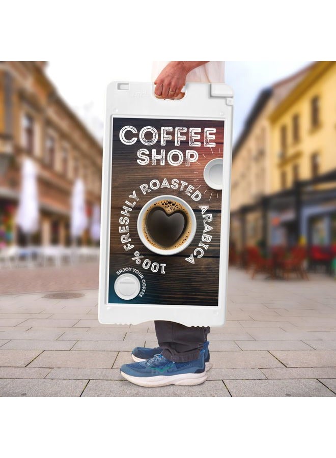 Jumbl A-Frame Signboard 15.7” x 26” Display Surface – Small Outdoor Sandwich Board w/Weather Resistant PVC Sign Protector & Sand Fill Holes – Dual Signage Stand for Storefront Sidewalk Curb (White) - Image 5