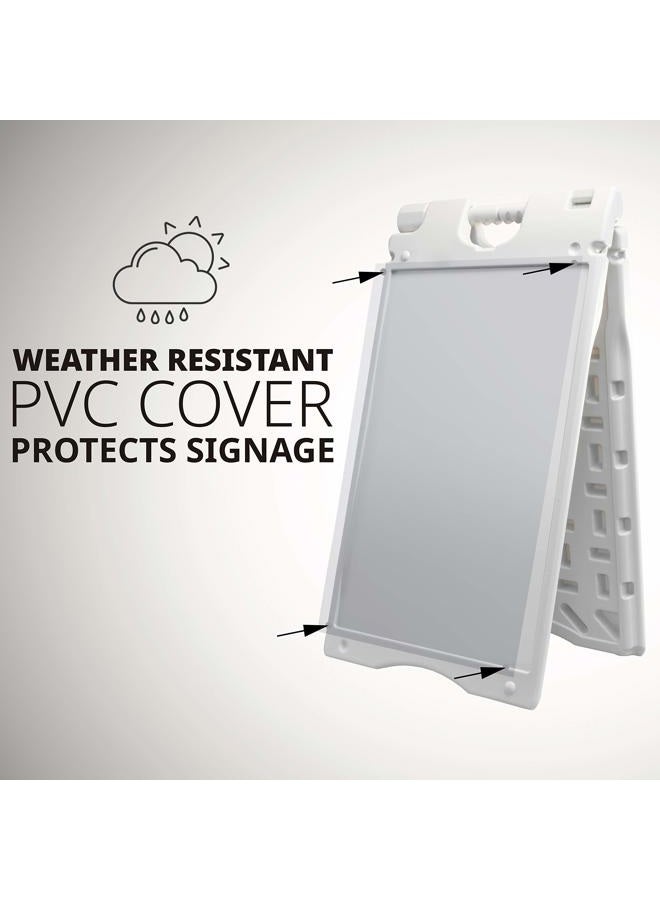 Jumbl A-Frame Signboard 15.7” x 26” Display Surface – Small Outdoor Sandwich Board w/Weather Resistant PVC Sign Protector & Sand Fill Holes – Dual Signage Stand for Storefront Sidewalk Curb (White) - Image 4