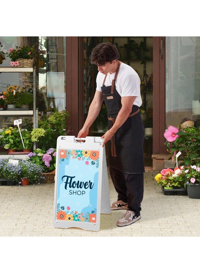 Jumbl A-Frame Signboard 15.7” x 26” Display Surface – Small Outdoor Sandwich Board w/Weather Resistant PVC Sign Protector & Sand Fill Holes – Dual Signage Stand for Storefront Sidewalk Curb (White) - Image 2