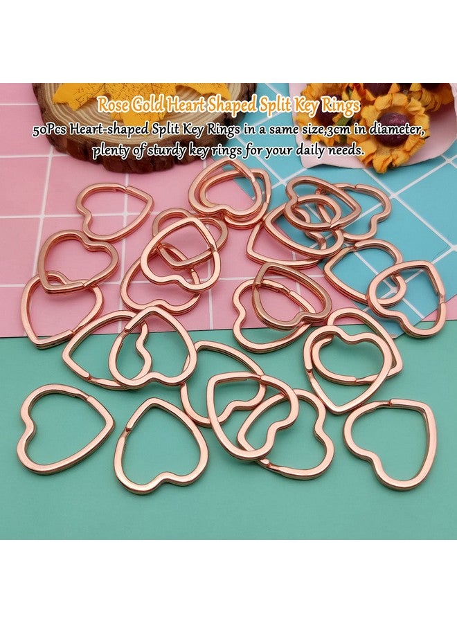 Oubaka 50Pcs Heart Shaped Split Key Ringsmetal Key Rings Crafts Diy Keychain Bulk For Home Car Office Organizationarts & Crafts Projects Lanyards (Rose Gold) - Image 3