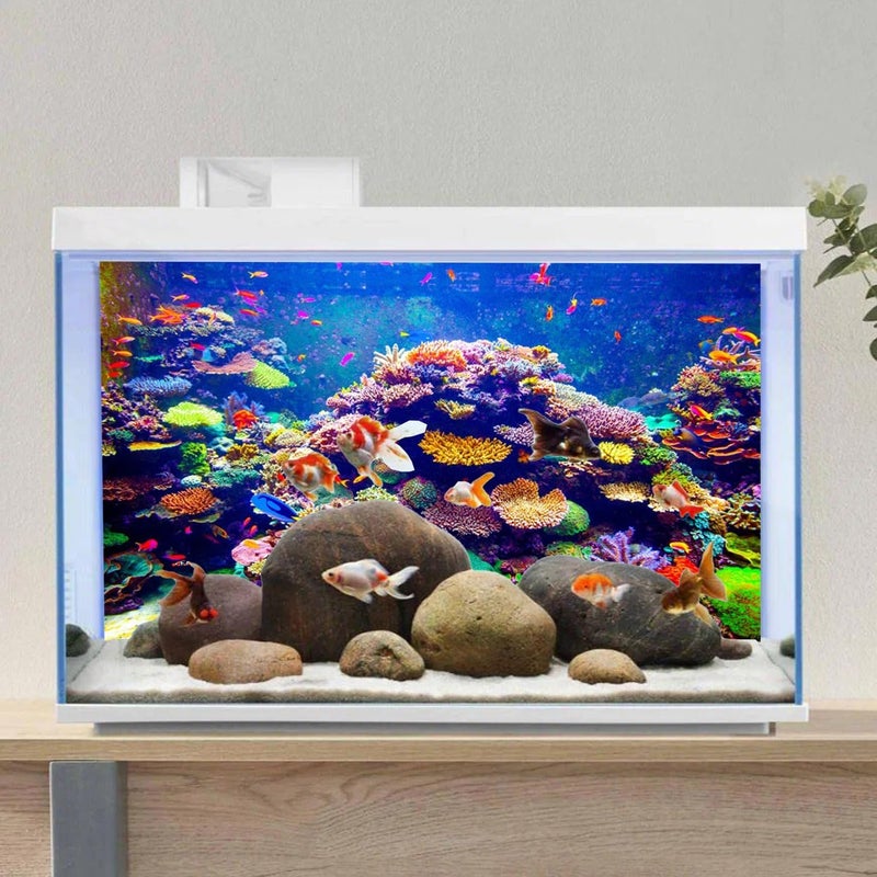 AWERT Undersea Theme Aquarium Background 48x24 inches Vinyl Colorful Coral Tropical Fish Underwater World Fish Tank Background - Image 3