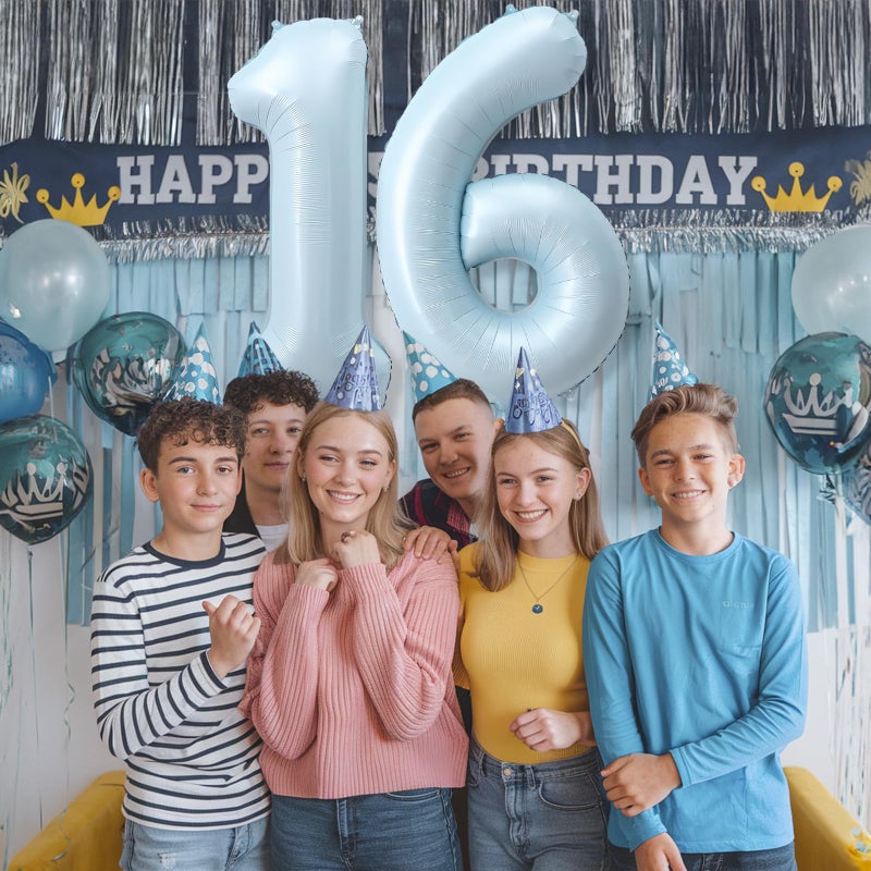 Froova Big Number 16 Balloons, Light Matte Blue Foil 16 Balloon Numbers 40 Inch, Giant 16th Birthday Party Decor, Pastel Baby Powder Blue Mylar Self Inflating Balloon for Boys Men Anniversary Decorations - Image 3