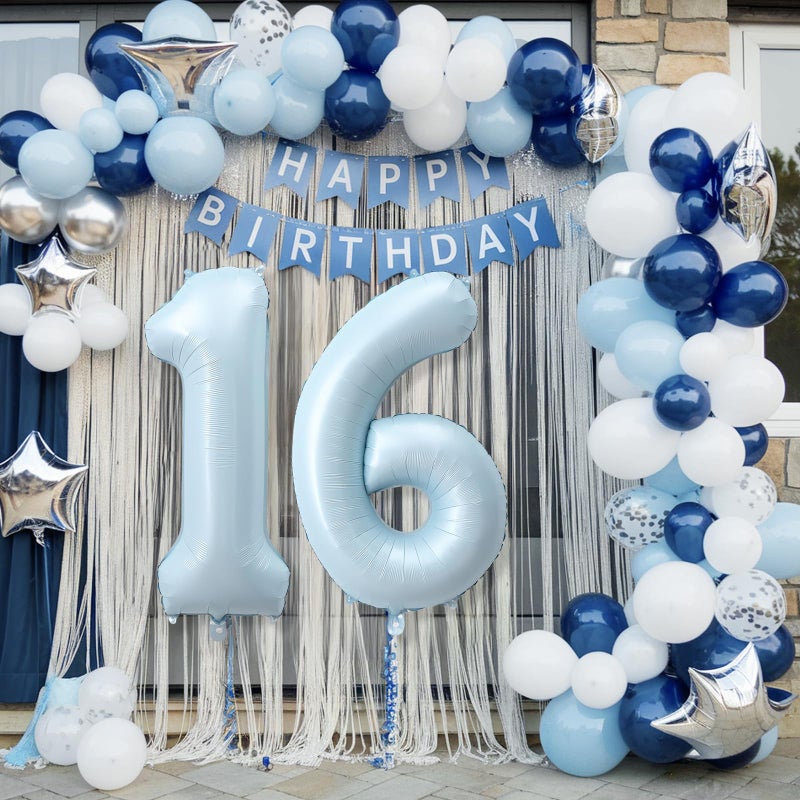 Froova Big Number 16 Balloons, Light Matte Blue Foil 16 Balloon Numbers 40 Inch, Giant 16th Birthday Party Decor, Pastel Baby Powder Blue Mylar Self Inflating Balloon for Boys Men Anniversary Decorations - Image 5
