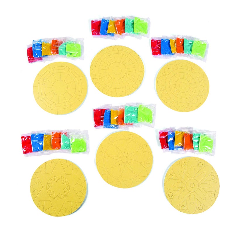 Fun Express Mandala Sand Art Kits for Kids, Makes 24-5" in Diameter - DIY Craft Sand Painting Kit Includes Includes 1 Bag of Yellow, Orange, Blue, red, Green and Aqua Sand - Image 2