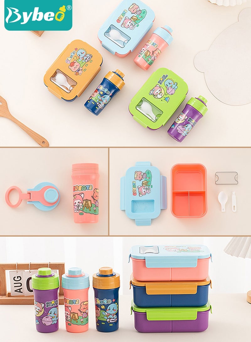 Bybeo Portable Kids Bento Box Set, Children Lunch Box with Water Bottle for School, Snack Containers for Travel, 3 Compartments Meal Prep Removable Divider, BPA Free, Microwave & Dishwasher Safe - Image 3