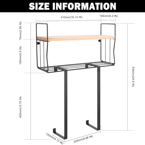 Livabber Towel Racks for Bathroom Metal Towel Storage Holder for Roll Towels Wall Mounted Towel Organizer with Storage Basket and Wooden Shelf for Small Spaces Black - Image 3
